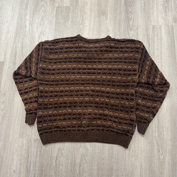 Vintage Landscape Sweater Men's Extra Large XL Brown Geometric Knit Aztec Nordic - Picture 5 of 6